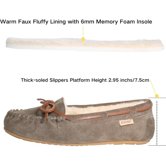 Women's Green Leather Faux Fur Pile Lined lace Up Cozy Bow Warm Slippers Shoes - Picture 4 of 5